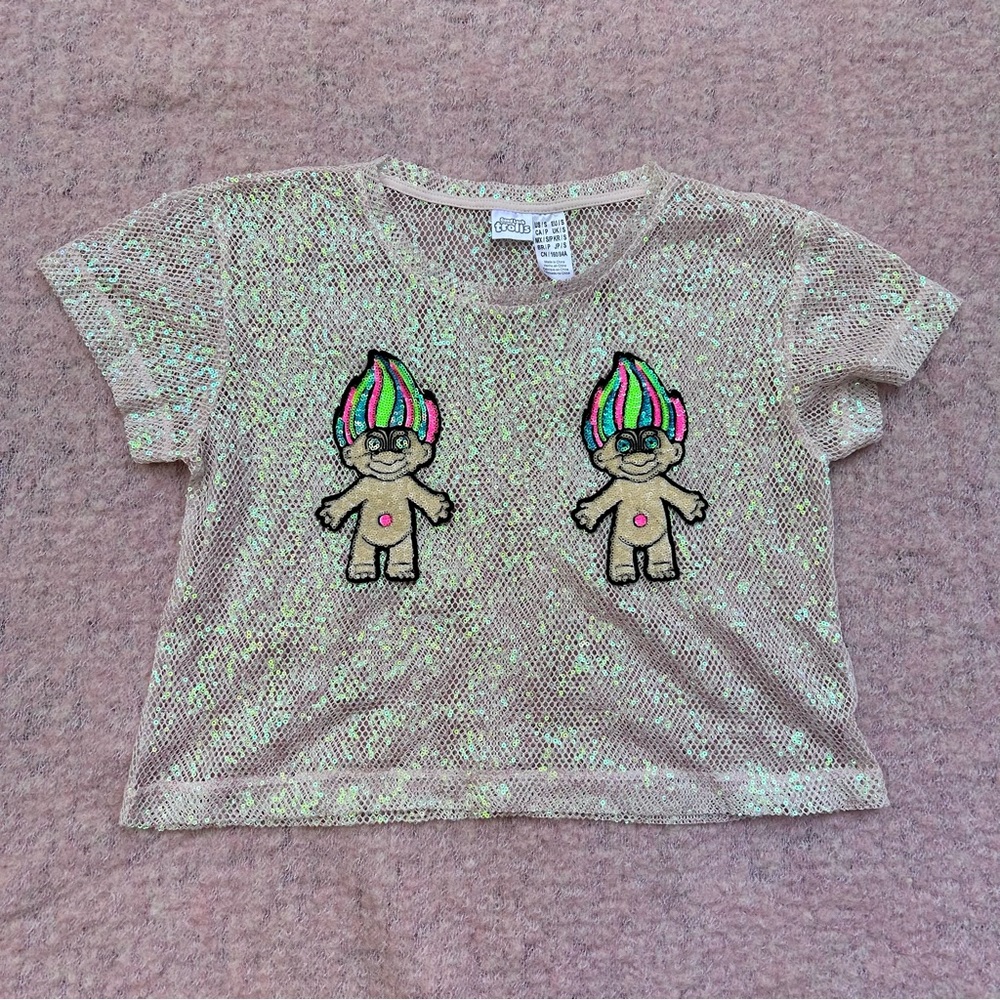 Trolls Sequin Sheer Mesh Top